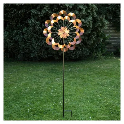 Produktbild von XXL Doppelwindrad ANTIK - Gartendekoration - Metall - Erdspieß - H: 1,80m - kupferfarben
