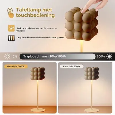 Zdjęcie produktu dla Lampa stołowa LED, bezprzewodowa, z regulacją jasności, sterowana dotykiem, zasilana baterią, lampka nocna