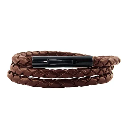 Produktbild von Lederkette Lederband 6 mm Herren Halskette Braun 17-100 cm lang mit Hebeldruck Verschluss Schwarz geflochten, Länge:55 Zentimeter