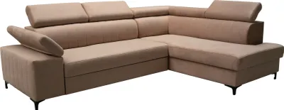 Produktbild von Ecksofas Santini - Beige Ottomane Rechts Manila 21, Sehr neues Ecksofa mit Schlaffunktion, elegante Steppung, sehr geräumiger Stauraum für Bettzeug, L-förmiges Ecksofa, Ottomane links oder rechts, klassischer Stil, hoher Nutzungskomfort, verstellbare Kopfstützen, Wohnzimmerset, Wohnzimmer, Lounge,
