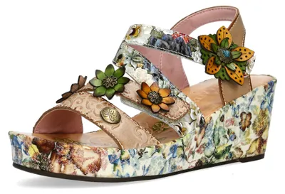 Produktbild von Laura Vita Damen Sandalette mit Blumenmuster und Blüten mit Nieten Facdiao 11, Größe:40 EU, Farbe:Beige