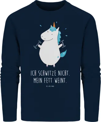 Produktbild von Mr. & Mrs. Panda Organic Sweatshirt Einhorn Fitness Größe L - French Navy - Geschenk, Baumwoll, Unicorn, Pulli, Fitnessstudio, Bio-Pullover, Sixpack, Pullover, Sweater