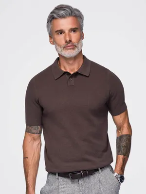 Imagen del producto de Camiseta polo OM-POSS-0178, corte regular, estilo casual elegante, color marrón oscuro, talla XL