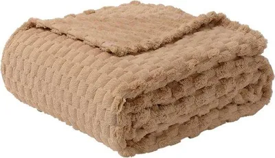 Zdjęcie produktu dla Unyqoos® Miękki koc z mikrofibry – 300 GSM – 150 x 200 cm, kolor beżowy, lekki i puszysty, idealny do sofy, łóżka i na kemping