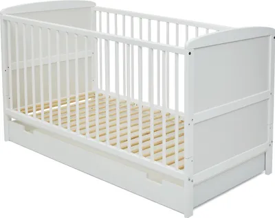 Produktbild von Babybett Kinderbett 70x140 cm mit Schublade Umbaubares Gitterbett höhenverstellbar & herausnehmbare Sprossen weiß