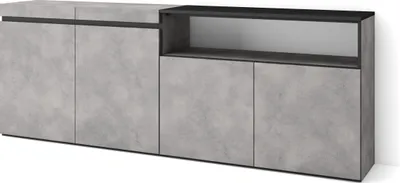 Image de COZY Buffet salon et cuisine, 200x35x75cm, 4 Portes, Meuble chaussure, Ciment