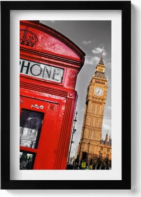 Produktbild von Telefonzelle und Big Ben - England– Wandbild mit Rahmen – Gerahmtes Bild  – Wanddekoration – 20x30 cm – Schwarz