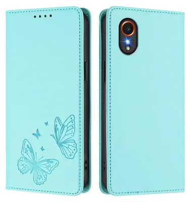 Obrázek produktu pro Kožené pouzdro pro Samsung Galaxy Xcover7, motýlí ražbou, peněženkové flip pouzdro se stojánkem Mátově zelená
