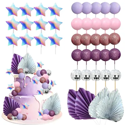 Tortendeko-Set 41-tlg. Rosa-Lila Glitzer Sterne Palmen