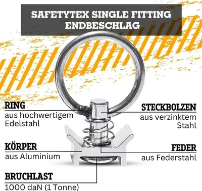Produktbild von Safetytex Zurrring Endbeschlag 20 Stück für Airlineschiene, Edelstahl/Alu, ca. 50g, Zapfen-Ø 19,5mm, passend für 20mm Loch-Ø, 1000kg