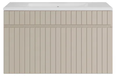 Produktbild von Beiger, geriffelter Hängeschrank für das Badezimmer mit Unterbauwaschbecken – 80 cm – SATARA
