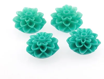 Produktbild von Vintageparts Cabochon Blume türkis 15 mm, 4 Stück