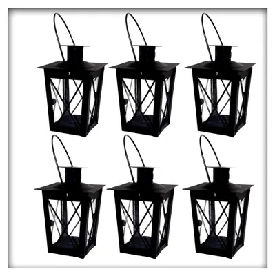 Produktbild von Mini-Laterne aus Metall schwarz, Gartenwindlicht, zum Aufhängen, 6 Stück