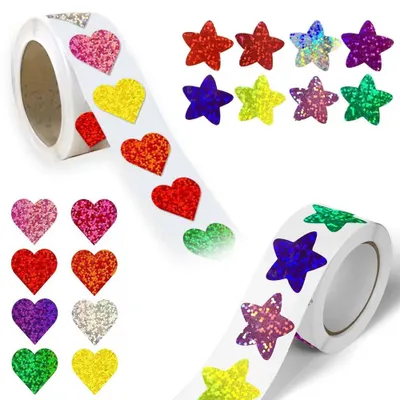 Sternaufkleber, 1000 Stück, Glitzer, selbstklebend, 8 Farben, Rolle