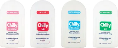 Produktbild von Chilly 4x200ml Intimate Cleanser Reiniger für die Intimhygiene mit Anti-Geruchs-Molekül, Sanfte und beruhigende Formel und Italian Gourmet Polpa 400g