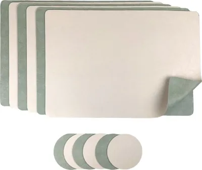 Produktbild von 6 Stück Platzset Kunstleder, Wendbares Tischset 45x30cm, Platzdeckchen Modern mit Untersetzer für Gläser (Salbei/Beige)
