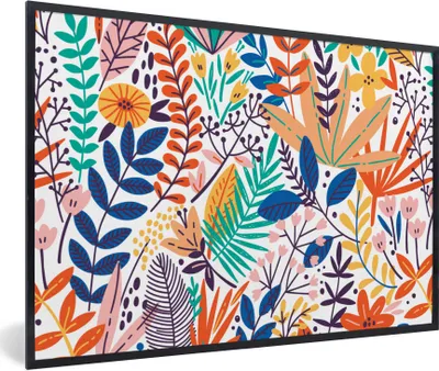 Produktbild von MuchoWow® Gerahmtes Poster Sommer - Pflanzen - Blätter - Muster 90x60 cm - Poster mit Schwarzem Bilderrahmen Wandposter Rahmen Foto Bilder - Fotorahmen - Foto-Plakat