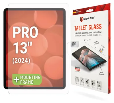 Produktbild von Displex Tablet Glass (9H) für Apple iPad Pro 13'' (2025/2024), Eco-Montagerahmen L-Form, unzerbrechlich, Klare Bildschirmschutzfolie, 33 cm (13"), 9H, 1 Stück(e)