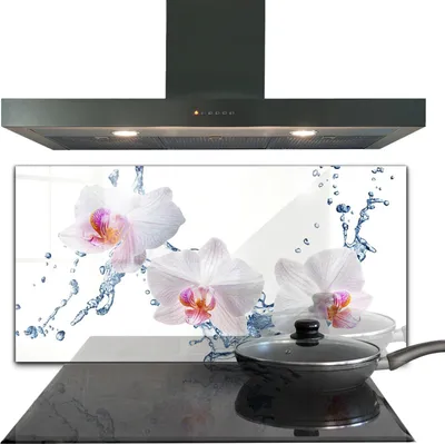Produktbild von Spritzschutz aus Glas Küchenrückwand - Wandschutz für Herd und Spüle - 140x70 cm - Wasserbetaute Orchidee