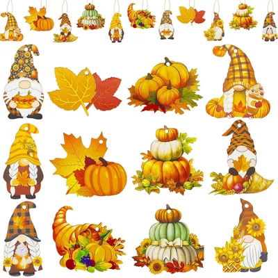 24er-Set hängende Holz-Herbstdeko – Kürbis, Ahornblatt & Elfe