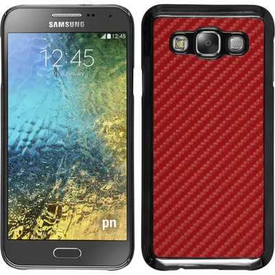 Produktbild von PhoneNatic Case kompatibel mit Samsung Galaxy E5 - Hülle rot Carbonoptik Hard-case + 2 Schutzfolien