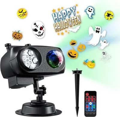 Productafbeelding van Halloween LED-projector - LED-projector voor Halloween en Kerstmis, geschikt voor binnen- en buiten gebruik - Tuinverlichting - Sfeerverlichting - Met afstandsbediening - 10 verschillende projecties