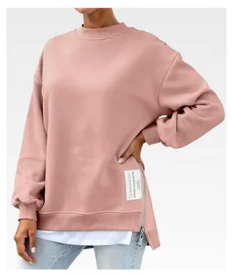 Produktbild von Oversize Sweatshirt für Damen im Herbst, eleganter Pullover ohne Kapuze, lässiger Pulli mit Reißverschluss, modernes Langarmshirt für die Freizeit