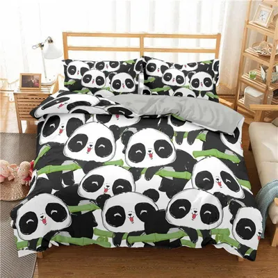 Immagine prodotto di Set di lenzuola con motivo panda, dimensioni 135x200 cm + 80x80 cm, in microfibra