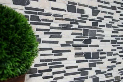 Produktbild von Handmuster Mosaik Fliese Marmor Naturstein beige schwarz Brickmosaik BianconeJava MOS40-0205_m