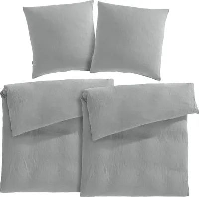 Produktbild von Pure Label Musselin Bettwäsche 135x200 4 teilig bestehend aus Bettbezug 135 x 200 cm 2er Set + Kissenbezug 80x80 cm 2er Set aus Baumwolle in grau
