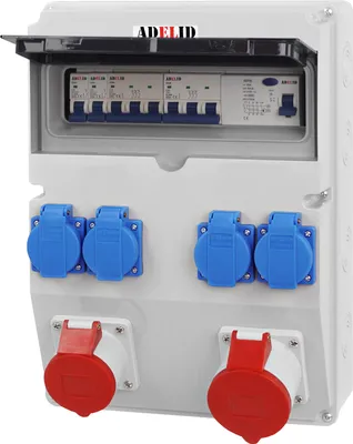 Produktbild von Baustromverteiler Wandverteiler 1x 32A 1x 16A 5-polig CEE 4x 230V Schuko FI-Schalter IP65