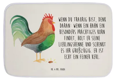 Produktbild von Mr. & Mrs. Panda Duschvorleger Hahn Korn - Weiß - Geschenk, Henne, Badteppich, Bauernhof, Natur, Bad Fußmatte, Badezimmerteppich, duschmatte, Badematte, Badvorleger, Eier