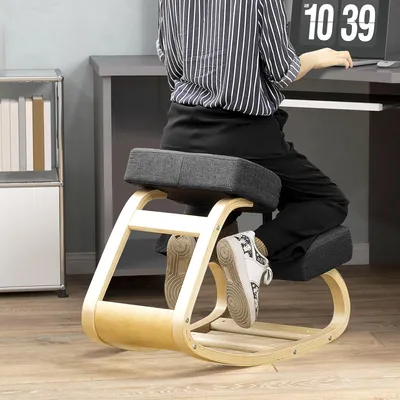 Produktbild von Kniestuhl ergonomisch, Kniehocker Sitzhocker gesunde Haltung, Birkenholz Polyester, Schwarz | 69x51x58 cm | bis 120 kg | 6,65 kg