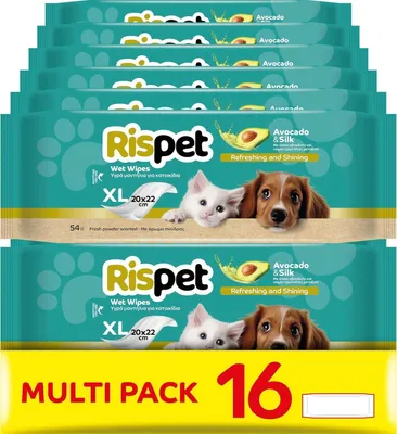 Image de Lingettes d'hygiène et de nettoyage Rispet XL pour animaux (16 x 54 pièces)