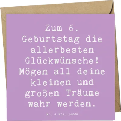 Produktbild von Mr. & Mrs. Panda Grußkarte Spruch 6. Geburtstag Glückwünsche - Lavendeltraum - Geschenk, doppelkarte, Geburtstagsdeko, Geburtstagsgeschenk, herzliche Botschaft, Feiern