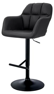 Produktbild von Barhocker Natoma Kunstleder I 360° drehbar, Metallgestell höhenverstellbar mit Fußstütze I Küchenhocker mit gepolsterter Sitzfläche, Farbe: schwarz, Material Gestell: Metall matt schwarz
