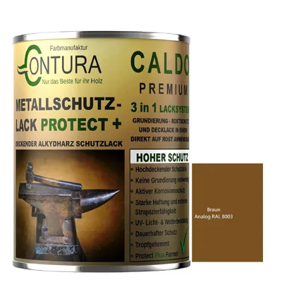 Produktbild von ontura 3 in 1 Rostschutzfarbe 500ml. Metallschutzlack GLÄNZEND RAL Metall Lack Farbe Grundierung Rost - RAL 8003 (Intern: Braun)