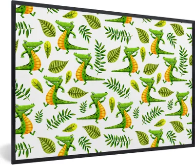 Produktbild von MuchoWow® Gerahmtes Poster Krokodil - Dschungel - Design - Kind 90x60 cm - Poster mit Schwarzem Bilderrahmen Wandposter Rahmen Foto Bilder - Fotorahmen - Foto-Plakat