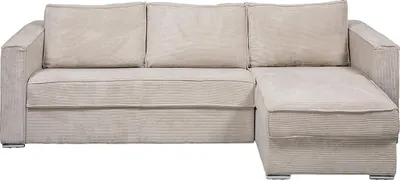 Zdjęcie produktu dla Narożnik rozkładany z materacem - Wymienny narożnik - Sztruks - Beżowy - Powierzchnia spania 140 cm - Materac 18 cm - LORETO