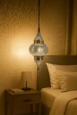 Obrázek produktu pro Závěsné svítidlo Hayati stříbrné 55cm | Marocká lampa z mosazi