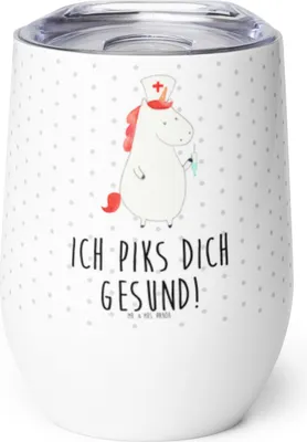 Produktbild von Mr. & Mrs. Panda Thermobecher Einhorn Krankenschwester - Weiß - Geschenk, Krankenhaus, Ärztin, Krankenpflegerin, Unicorn, thermosbecher, glühweinbecher, kaffee tasse