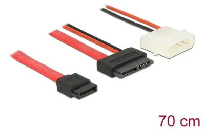 Produktbild von DeLOCK 84790, 0,5 m, SATA I, SATA 13-pin, SATA 7-pin + Molex (4-pin), Männlich/Männlich, Schwarz, Rot