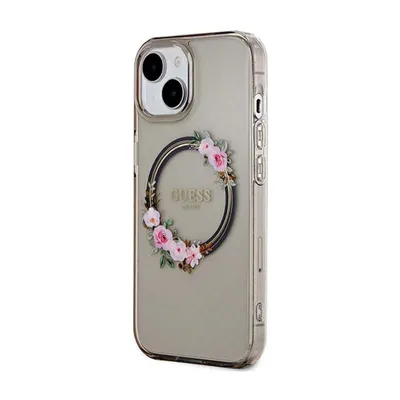 Produktbild von Guess GUHMP15SHFWFCK iPhone 15 / 14 / 13 6,1" schwarz/schwarz Hardcase IML Flowers Wreatch MagSafe Schutzhülle