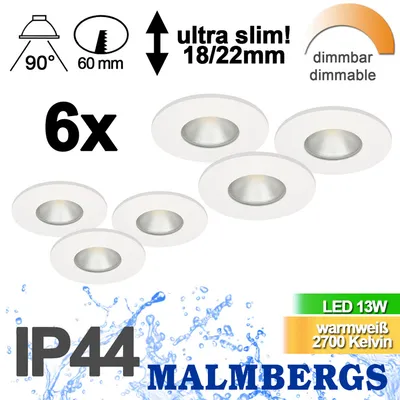 Produktbild von 6er Set LED Einbau Spots dimmbar weiß ultra slim IP44 13W MD-315