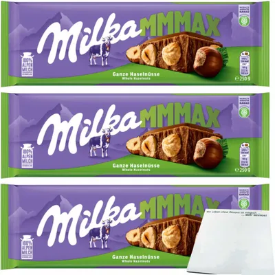Produktbild von Milka Ganze Haselnüsse 3er Pack (3x250g Großtafel) + usy Block