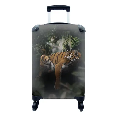 Produktbild von MuchoWow® Koffer Handgepäck Trolley Rollkoffer Kleine Reisekoffer mit 4 Rollen - Tiger - Dschungel - Baum - Cabin Size < 55x40x23 cm & 55x40x20 cm - Fotokoffer - Kabinenkoffer - Boardgepäck - Reise-Box - Reisekoffer - Reisegepäck - Koffer mit Bild - Trolley für Kinder