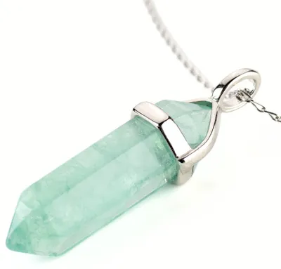 Produktbild von LAVISA Obelisk Edelsteinkette Silber, Anhänger, echte Kristall kette, Halskette, Rosenquarz, Amethyst, Naturstein - 55 + 5 cm (Grüner Fluorit)
