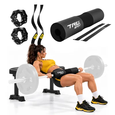 Produktbild von TREX SPORT Langhantel Polster Set TX-042BPS | mit Zughilfen, Hantelverschlüsse, Tasche | Barbell Pad Nackenpolster | Krafttraining, Hip Thrust, Squat