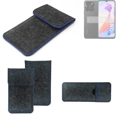 Produktbild von K-S-Trade Handy-Hülle Schutz-Hülle kompatibel mit Honor X6a Filztasche Pouch Tasche Case Sleeve Filzhülle dunkelgrau, blauer Rand