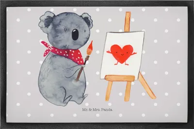 Produktbild von Mr. & Mrs. Panda Gummimatte Koala Künstler 50 x 75 cm - Grau Pastell - Geschenk, Bodenvorleger, Fußabstreifer, Liebesgeschenk, Türmatte, Gefühle, Schmutzfangmatte, Liebe